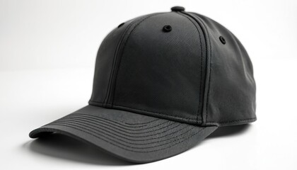 Fototapeta premium Charcoal gray snapback hat isolated on white background. Minimalist aesthetic sleek fit. Sport apparel with curved visor. Product for branding advertising on social media.