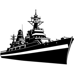 Obraz premium Black silhouette of a modern warship isolated on white background