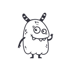 cute monster isolated on white background for coloring pages, magazines. Alien, cartoon character. Sketch, doodle. Vector illustration
