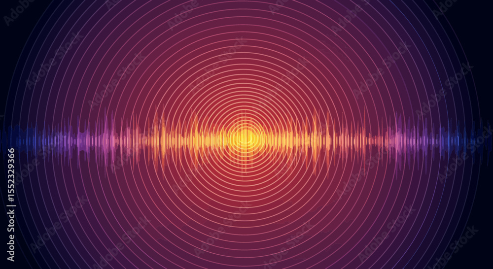 Poster abstract visualization of audio waveform in circular pattern with warm colors