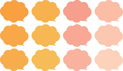 ピンクとオレンジ色の明るい色の吹き出しセット。雲の形のふきだし。