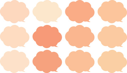 ピンクとオレンジ色の明るい色の吹き出しセット。雲の形のふきだし。
