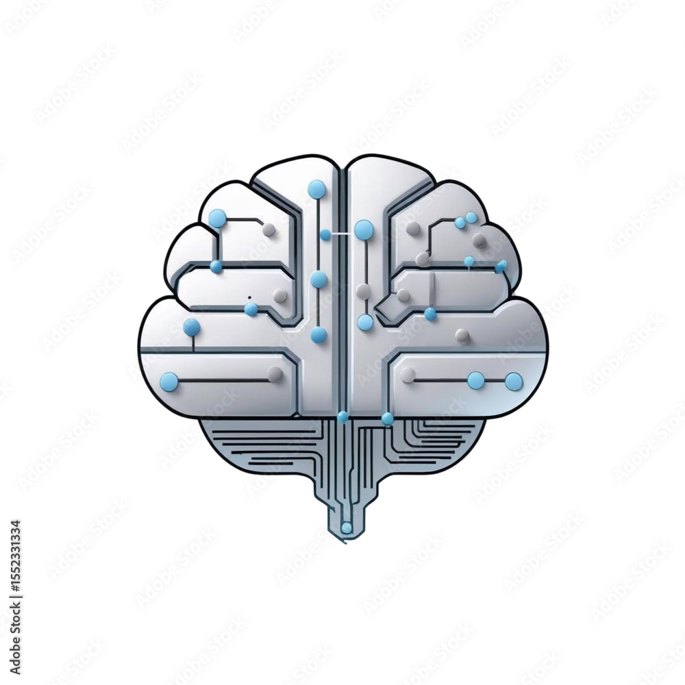 Poster artificial intelligence brain concept with circuit board design and data processing illustration for