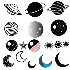 Black and white vector icon set with decorative design elements for art and patterns