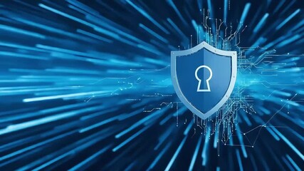 Cyber Security Shield Protection: Digital Data Flow with Keyhole Lock Icon - Powered by Adobe