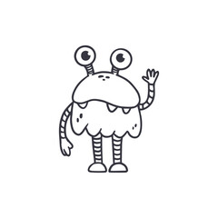 cute monster isolated on white background for coloring pages, magazines. Alien, cartoon character. Sketch, doodle. Vector illustration
