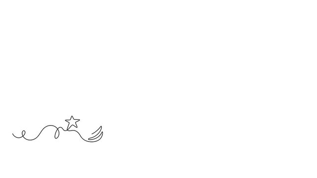 Festive stars and balls animated self drawing of single continuous line, contour movement, video drawing of line in 4k, minimalism, abstract, one line, Xmas decor.