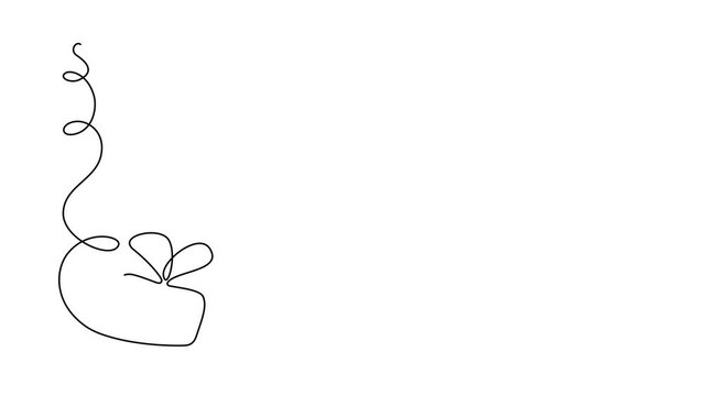 Festive boxes with gift animated self drawing of single continuous line, contour movement, video drawing of line in 4k, minimalism, abstract, one line, Xmas decor.