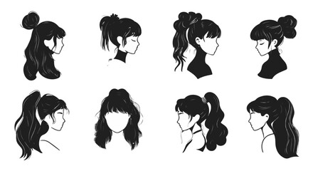 Beautiful hairstyles showcase features a collection of artistic monochrome hair designs, perfect for fashion and beauty reference.