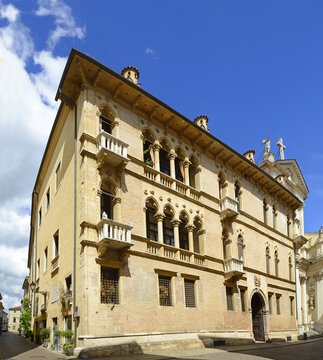Historic palace "Palazzo da Schio - Caldogno Dal Toso Franceschini Da Schio Palace" called Ca' d'Oro in Vicenza city, palace was built in the 14th century, UNESCO World Heritage Site, Italy