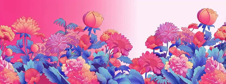 Pink and colorful floral background vector presentation design template with a place for text on a white background Generative AI