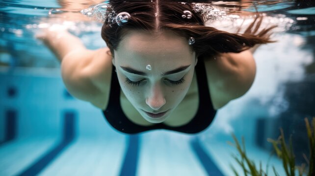 Young female swimmer underwater in pool
