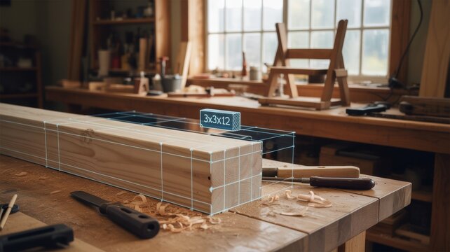 Augmented reality in carpentry workshop with woodworking tools on workbench - Powered by Adobe