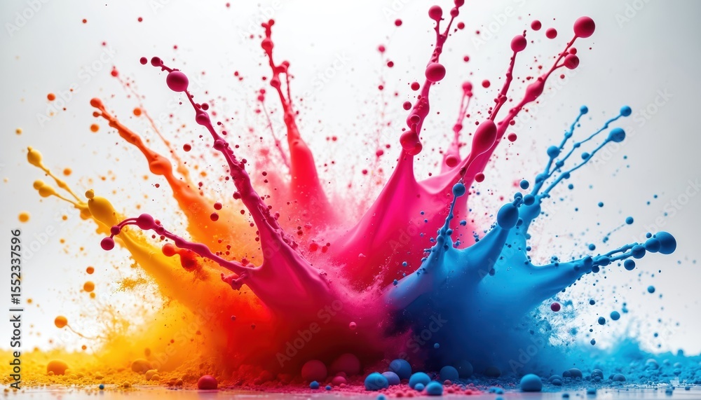Aufkleber vibrant paint explosion against neutral backdrop, modern art installation. saturated colors create d