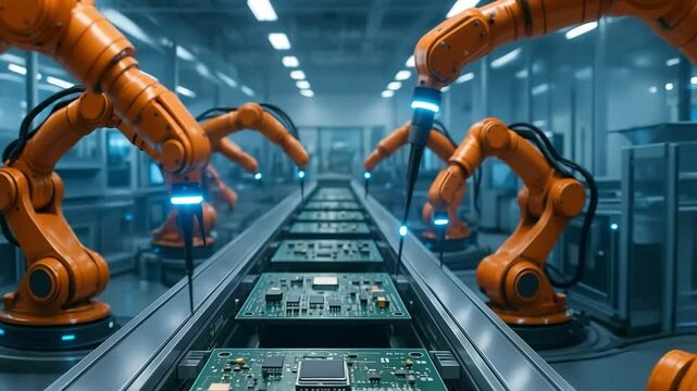Robotic PCB Assembly Line in High-Tech Factory &ndash; Industrial Automation in Action