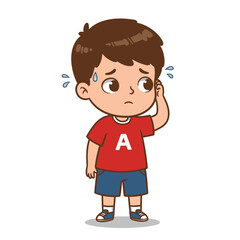 Confused and Sweating Cartoon Boy Vector Illustration