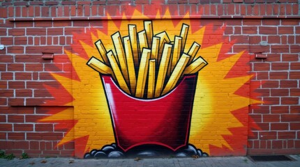 Vibrant graffiti art of french fries urban wall street art city environment colorful viewpoint food concept