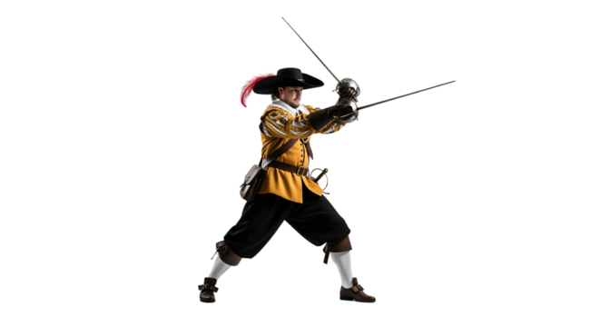 A musketeer in a sword duel