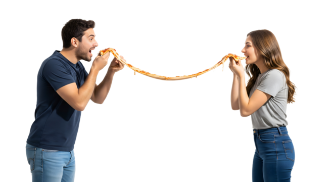 A couple sharing a pizza