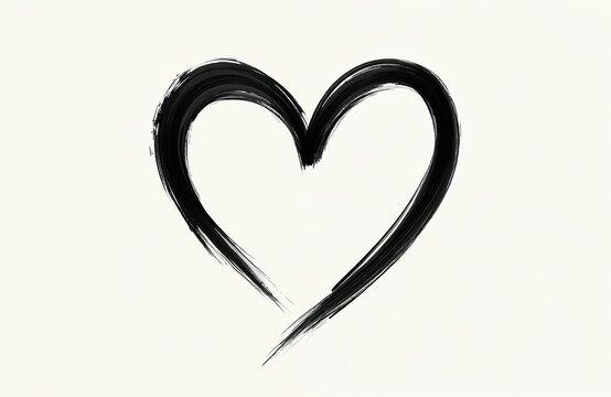 Simple, powerful black brushstroke heart symbol. Passionate love declaration on white background. Hand-drawn art illustration perfect for romantic designs, Valentines day cards, wedding invitations,