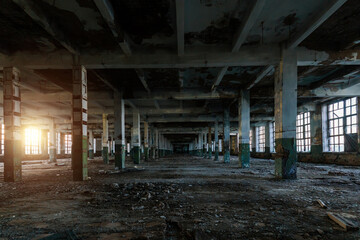 Large empty abandoned industrial hall
