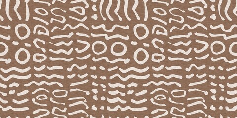 Calm scribble shape minimal shape seamless border pattern. Gender neutral baby nursery natural brown linen banner background. Scandi style sketch doodle wash tape edging trim. 