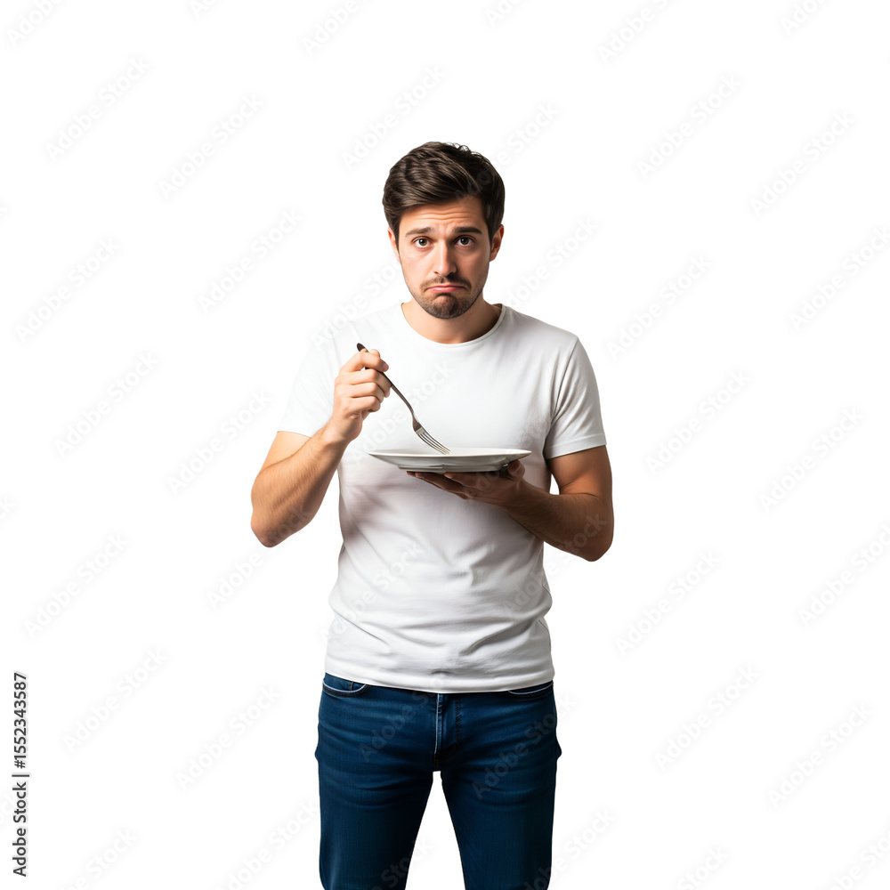 Poster man looking at an empty plate