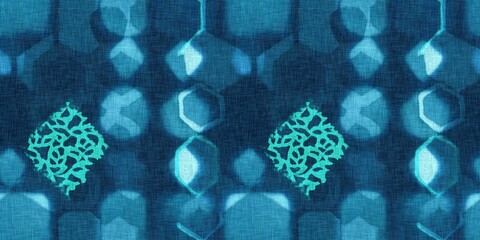 Abstract indigo blue batik dye seamless pattern, Organic bleed effect dyed wash background.