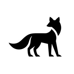Stylized depiction of a vulpes standing in profile view with a bushy tail and pointed ears design is black