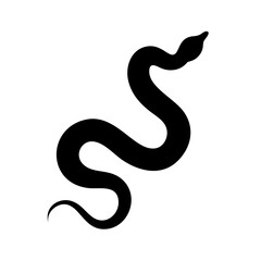 A silhouette of a serpent slithering upwards with its head raised and a curved body design shown