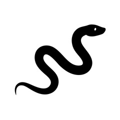 Silhouette of a serpent slithering with a smooth body and a small head on a plain white background space