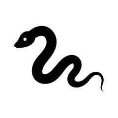 A simple graphic depiction of a serpent coiled with a dark silhouette and a single white eye detail present