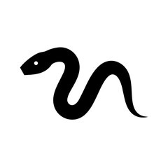 Simple graphic of a black serpent with a white eye slithering on a white background design element