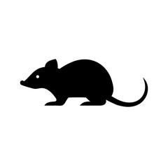 Silhouette of a small rodent with a long tail and tiny ears in a simple graphic representation