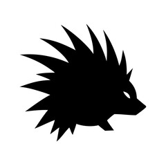 Silhouette of a spiky animal with glowing eyes and a pointed nose facing to the right side view