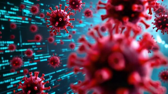 Microscopic Organism Floating Against Digital Backdrop Animated