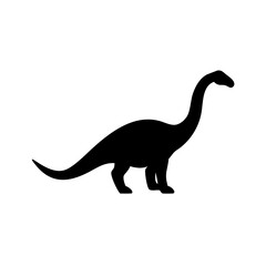 A silhouette of a long necked dinosaur standing tall on the ground in black color design art
