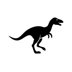 Silhouette of a theropod standing upright with its mouth slightly open and a long tail extended back