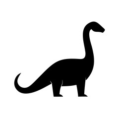 Silhouette of a long necked creature with a curled tail standing on its four legs isolated on white