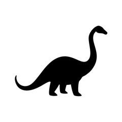 Silhouette of a long necked sauropod creature with a long tail standing on a white background plain scene © whaption65288