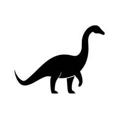 Silhouette of a long necked sauropod with a long tail standing on its four legs in black color isolated