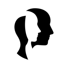 Silhouette of two heads facing right one white and one black overlapping each other design concept