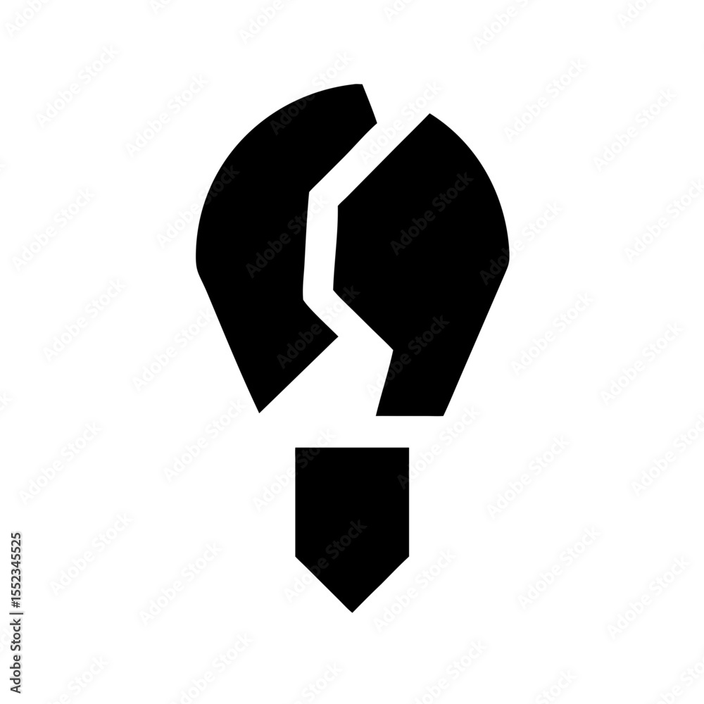 Poster stylized broken lightbulb icon with a crack running through the bulb shape design element