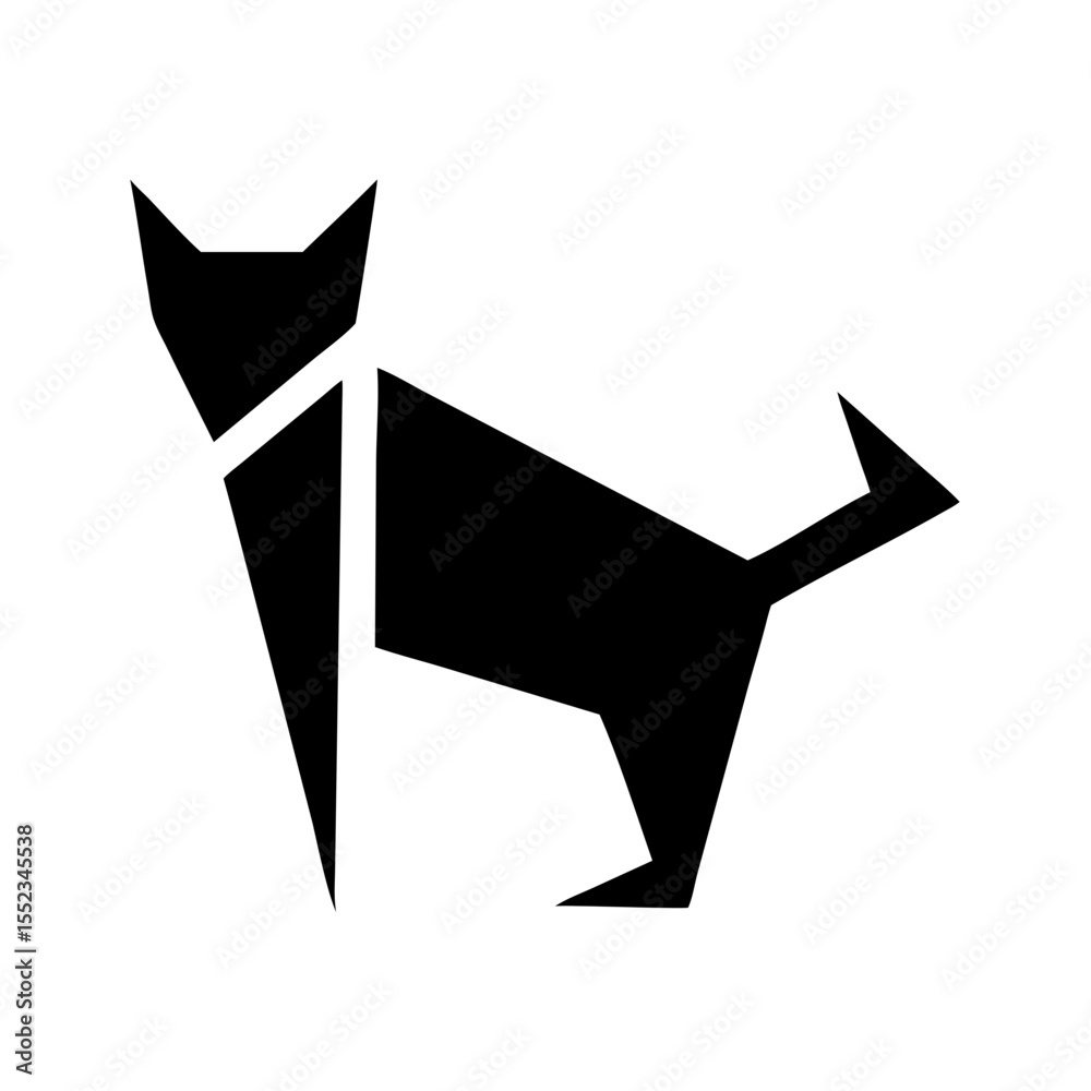 Poster geometric feline form in solid black against a white backdrop with angular lines and sharp edges des