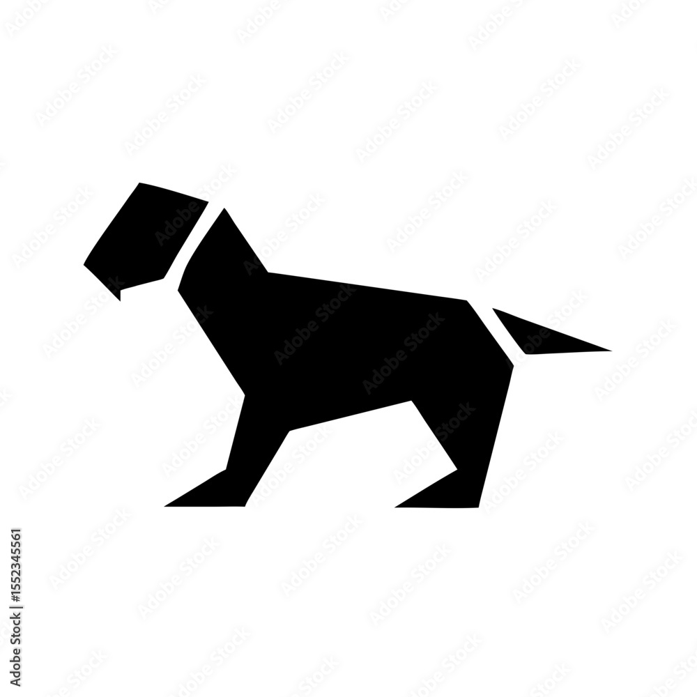 Poster geometric canine design in solid black standing with a small tail and angular features seen in profi