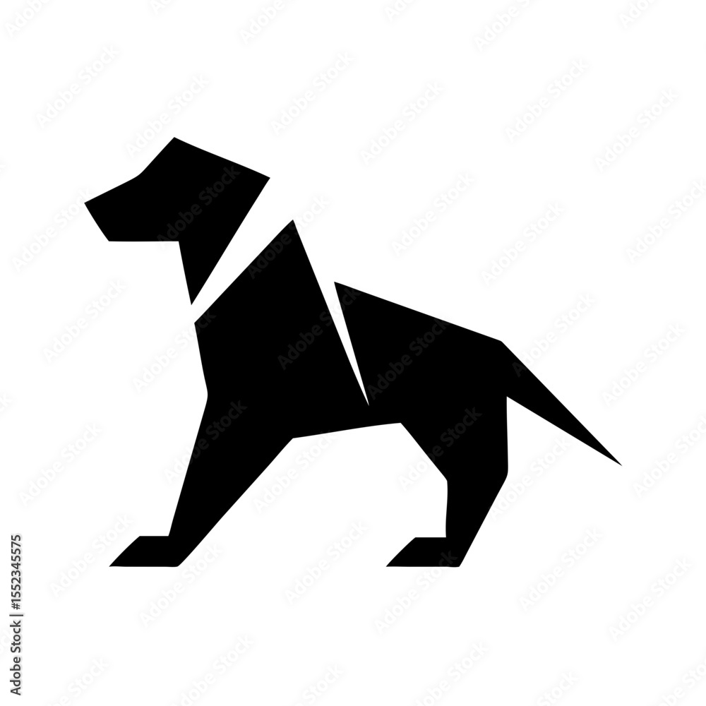 Poster geometric depiction of a canine with sharp angles and solid fill on a plain background creating a bo