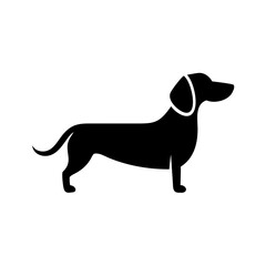 Silhouette of a dachshund standing sideways with a white outline around its neck and ear area