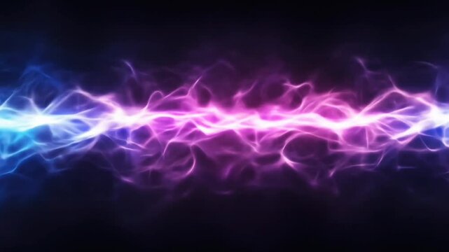 Horizontal plasma wave in purple and blue tones moving across dark screen, seamless looping 4k time-lapse animation video background. Technology concept