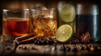 Close-Up Photo Collage of Popular Strong Alcoholic Drinks Including Cognac