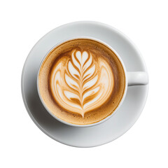 Breakfast table with hot coffee, cappuccino, and milk beverages